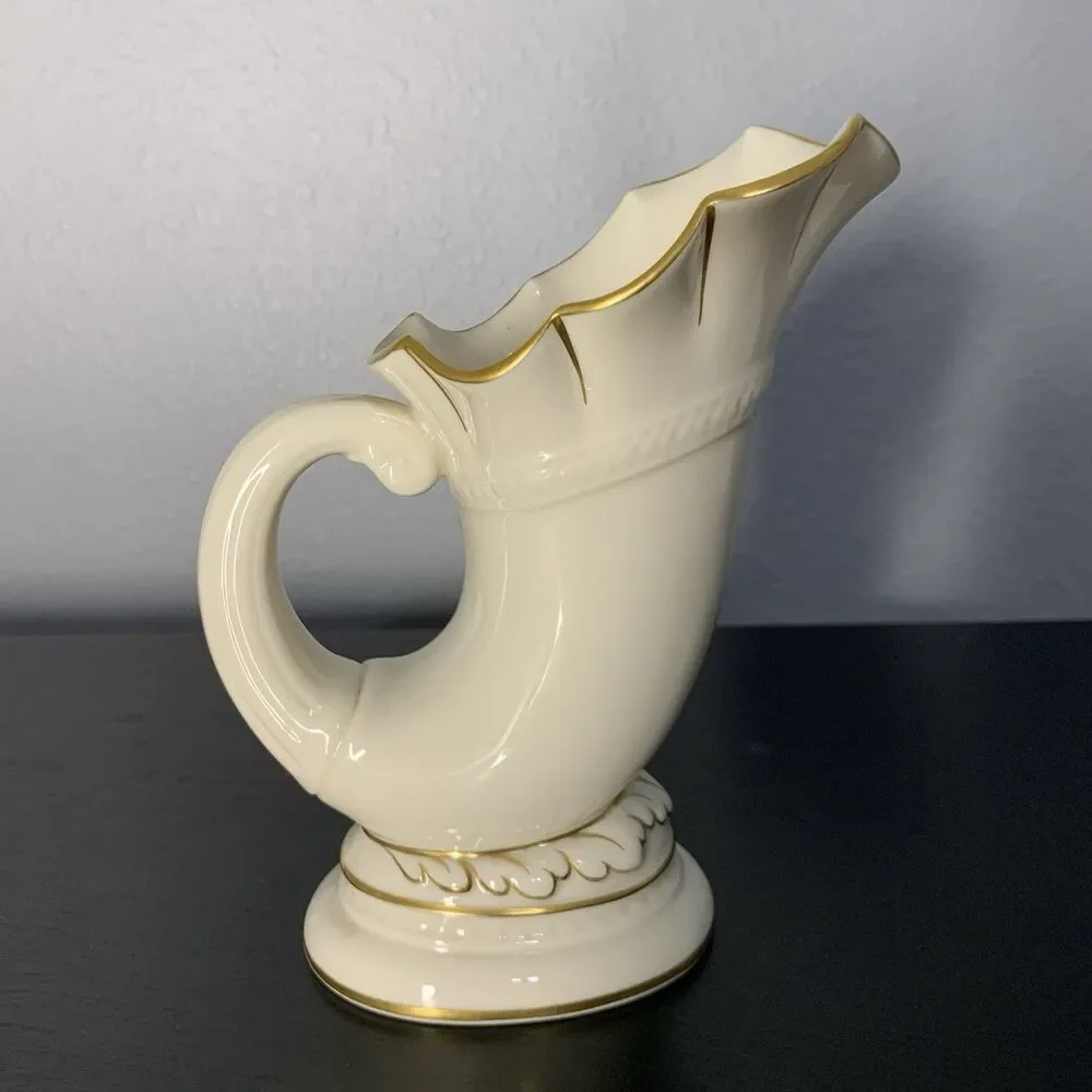 Lenox Cornucopia Horn of Plenty Vase Green Mark Gold Trim Vintage Before 1953